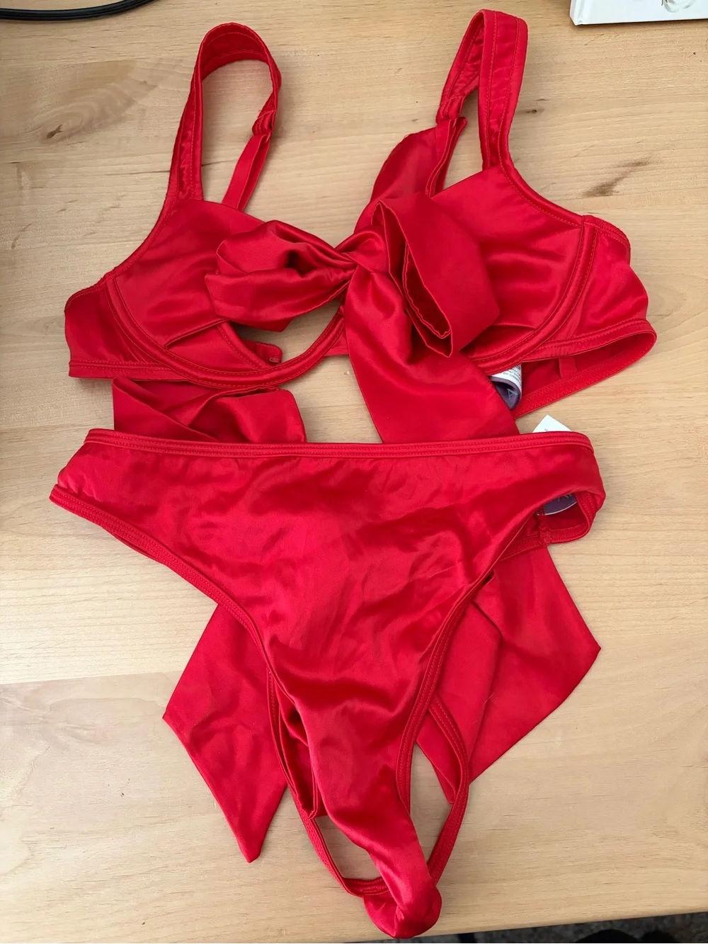 Adore Me Red Bow Lingerie Bra and Panties Set
